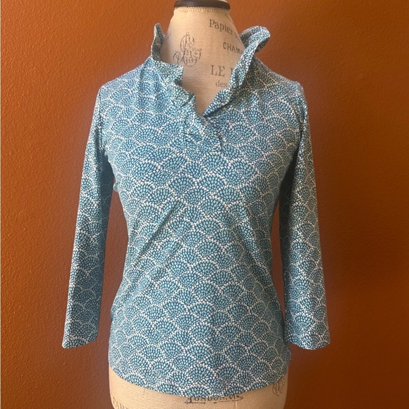 J. McLaughlin “Durham” Lt. Blue/Aqua/ White Fanned Top Size XS New With Tags! - Picture 1 of 4
